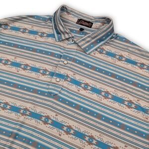 Rafter‎ C Polo Shirt Mens 2XL Blue Aztec Print Western Pearl Snap Performance